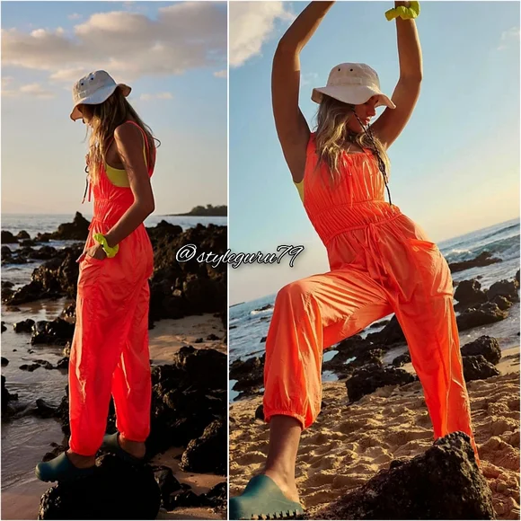 NWT, Free People, FP Movement Tropic Sport One Piece Jumpsuit In Bright Orange - Picture 1 of 3